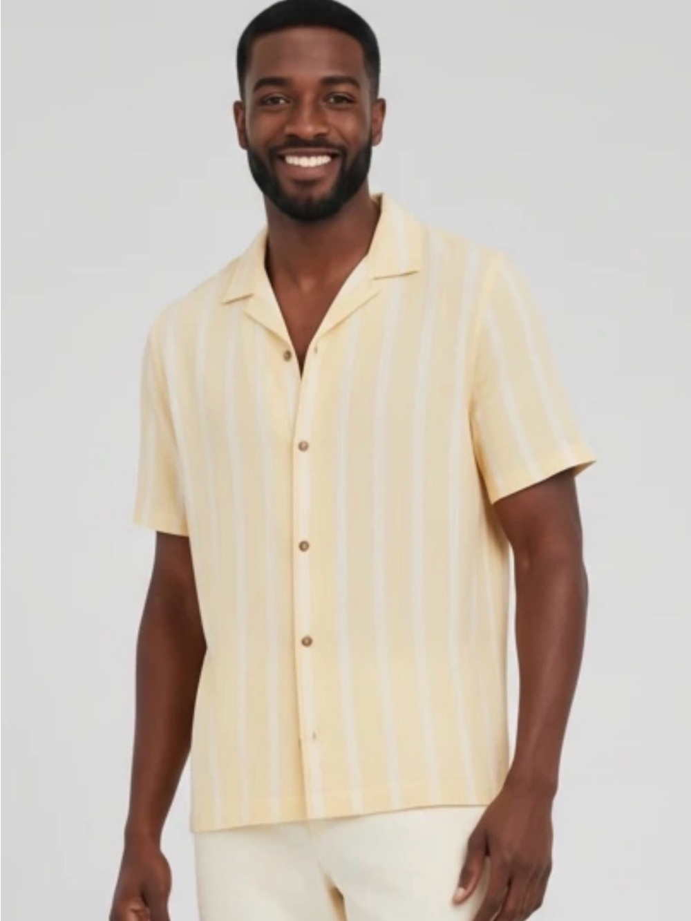 GAP Men's Pale Yellow & White Stripe Cabana Shirt